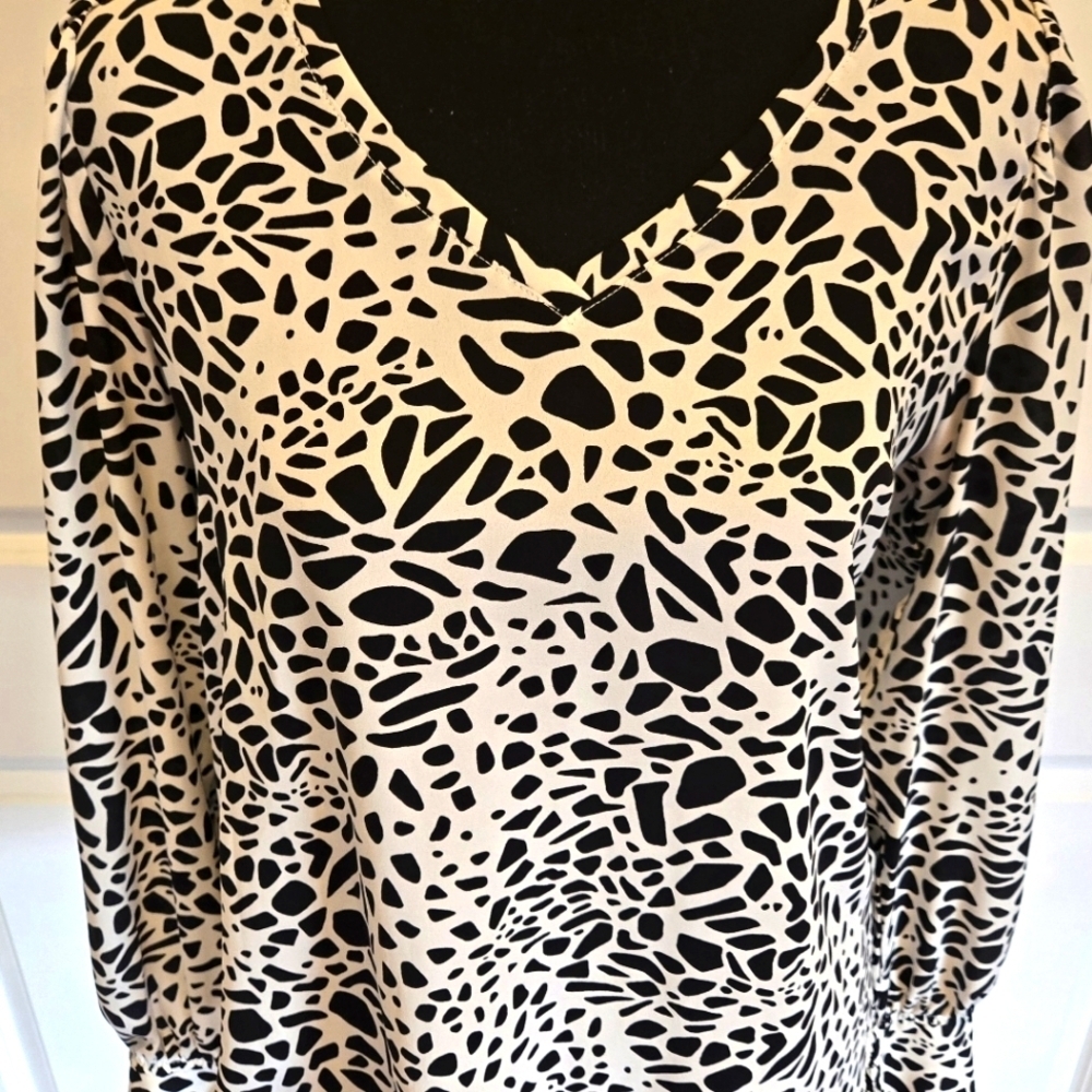 LOFT Animal Print V-Neck Blouse Balloon Style Sleeves sz Small - Picture 2 of 9